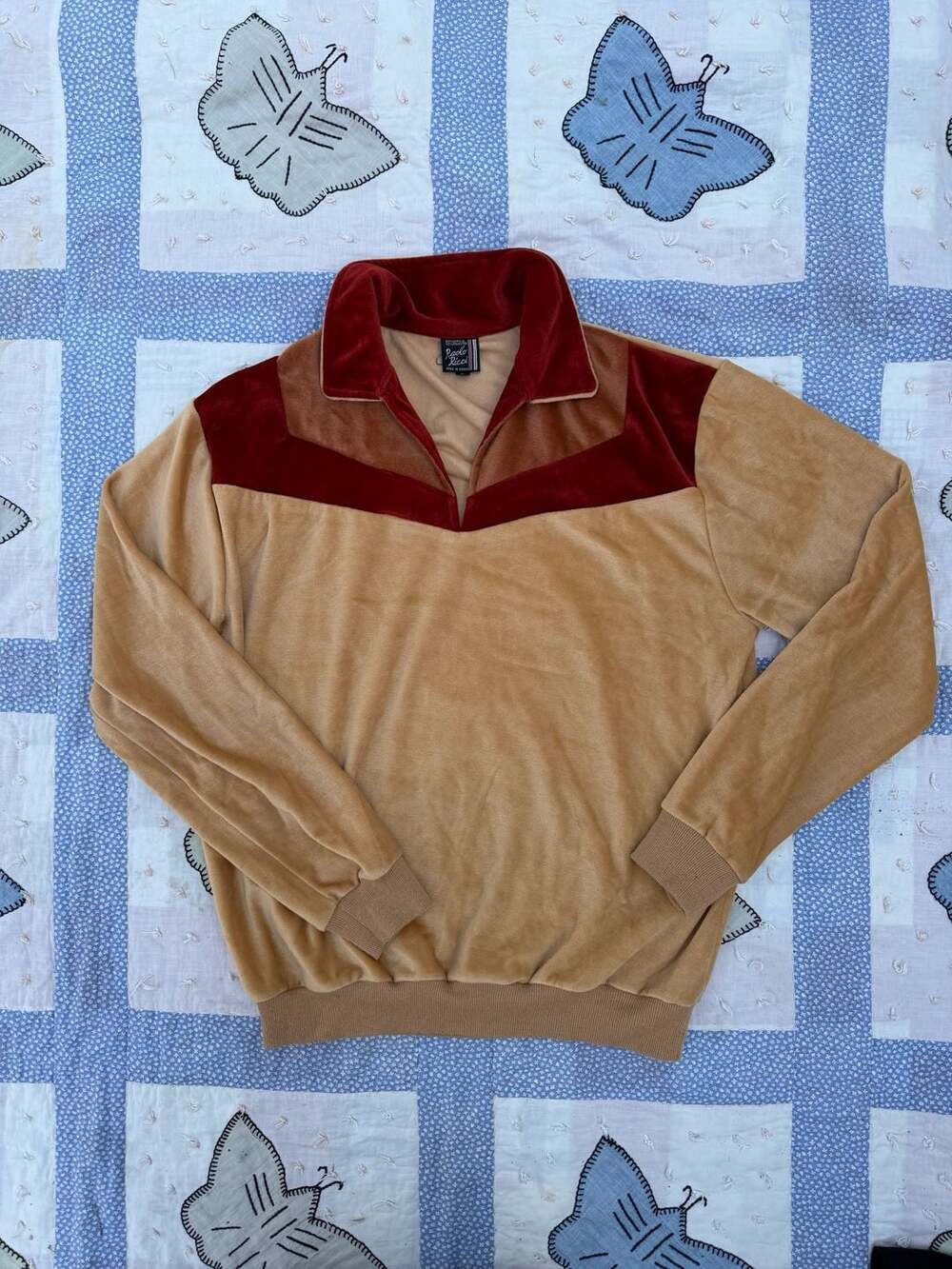 Vintage Paolo Ricci Velour Pull-Over Shirt Jacket Brown Red Size M